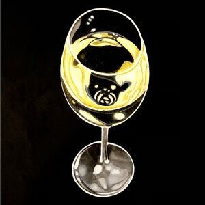 White Wine Glass Original Acrylic Painting Hand Signed by Artist